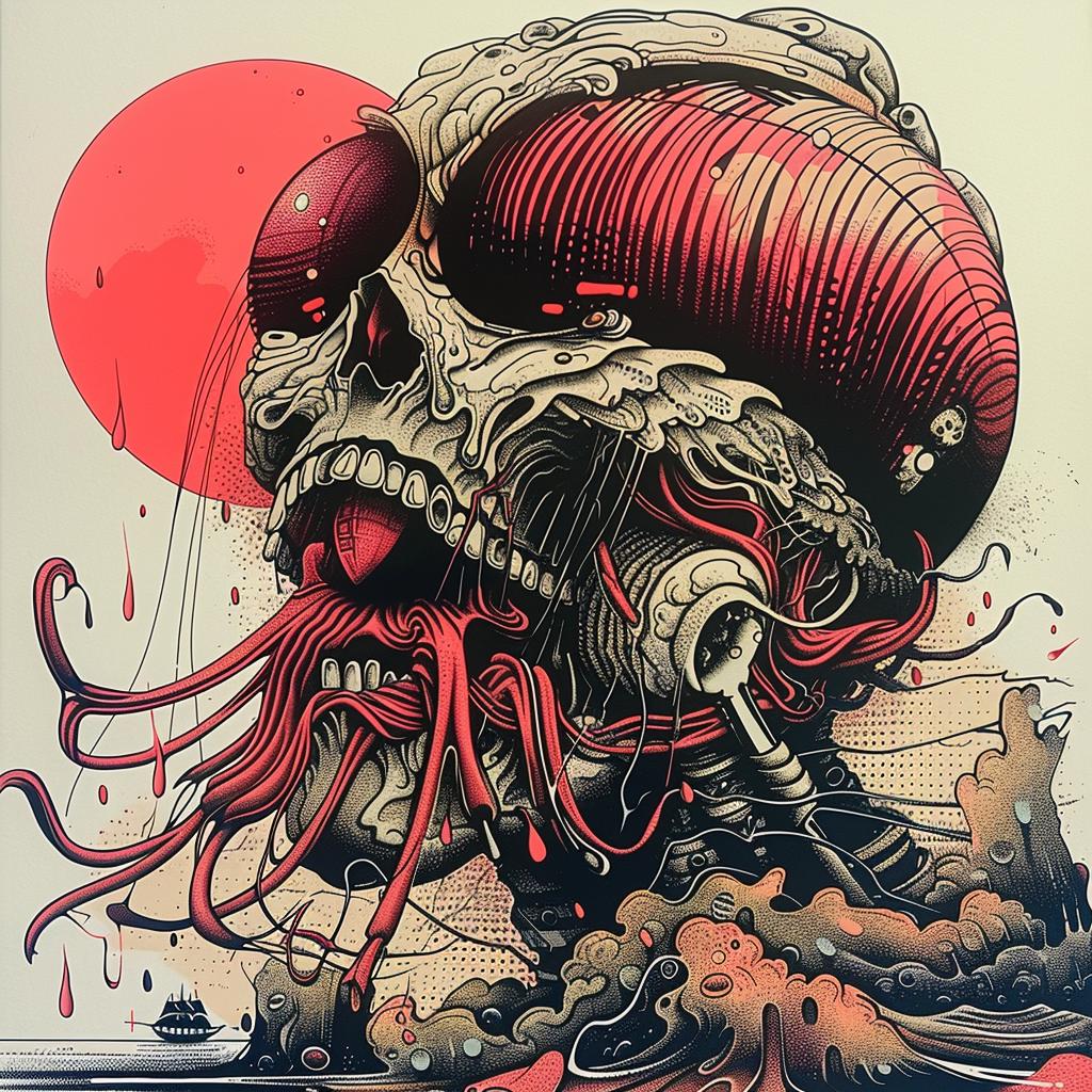 skull  tentacles  poster  horror  dark  illustration  creative  Japanese  surreal  artwork 948172