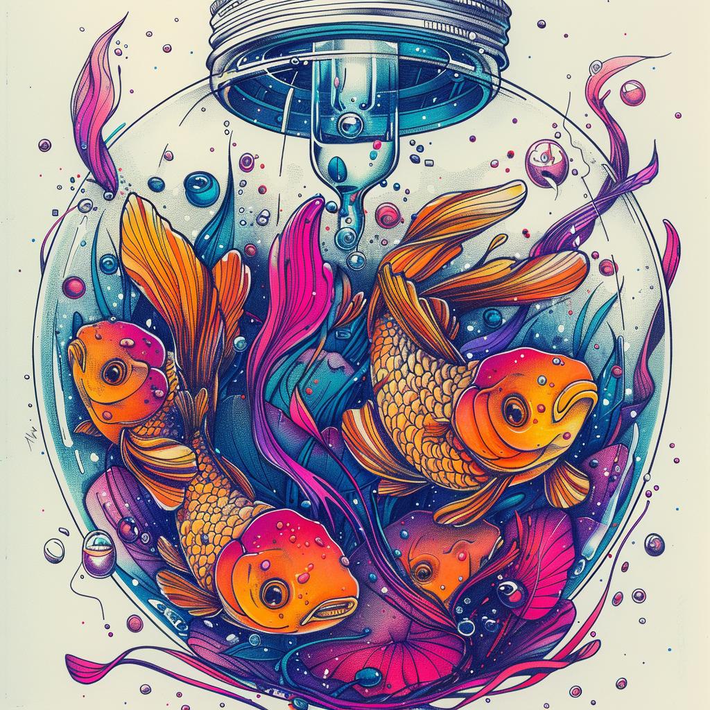 lightbulb  liquid  aquarium  fish  colorful  aquatic  plants  drawing  unique  art 940506
