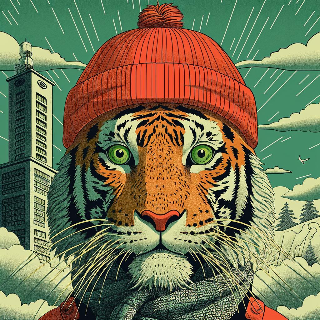 tiger  happy  hat  scarf  painting  colorful  animal  portrait  cheerful  playful 944540