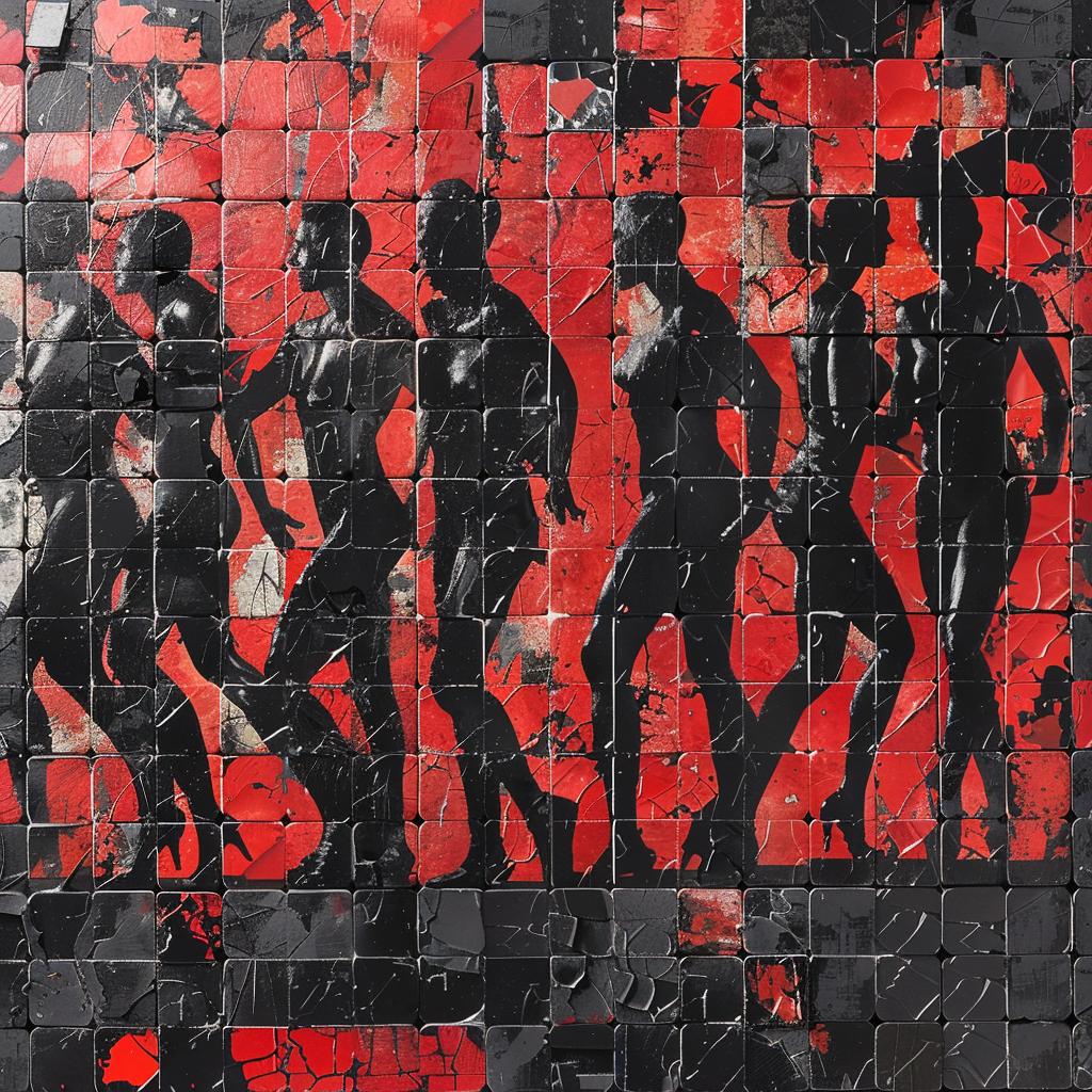 walking  people  red  black  mosaic  painting  figures  dynamic  shadows  art 1036337