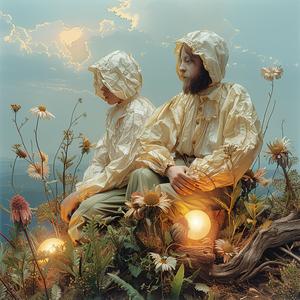 two  people  hill  flowers  nature  serene  peaceful  colorful  outdoor  contemplative 1040045