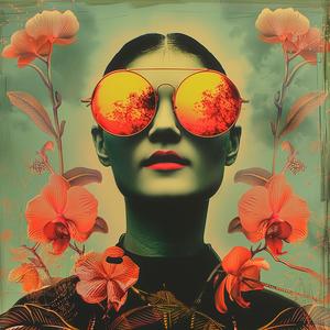 woman  sunglasses  flowers  charm  vibrant  portrait  chromolithography  colorful  nature  style 1040018