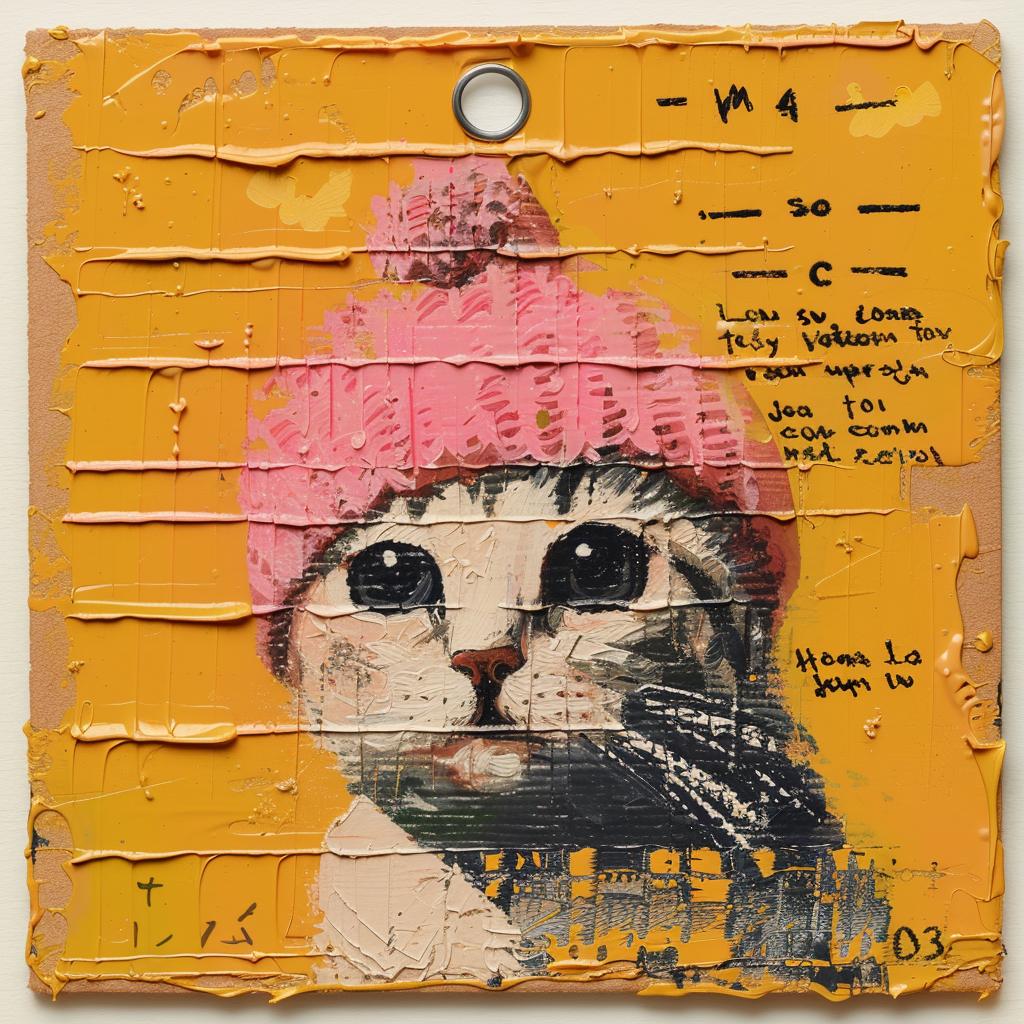 cat  hat  encaustic  impasto  colorful  playful  portrait  animal  whimsy  figurative 1015918