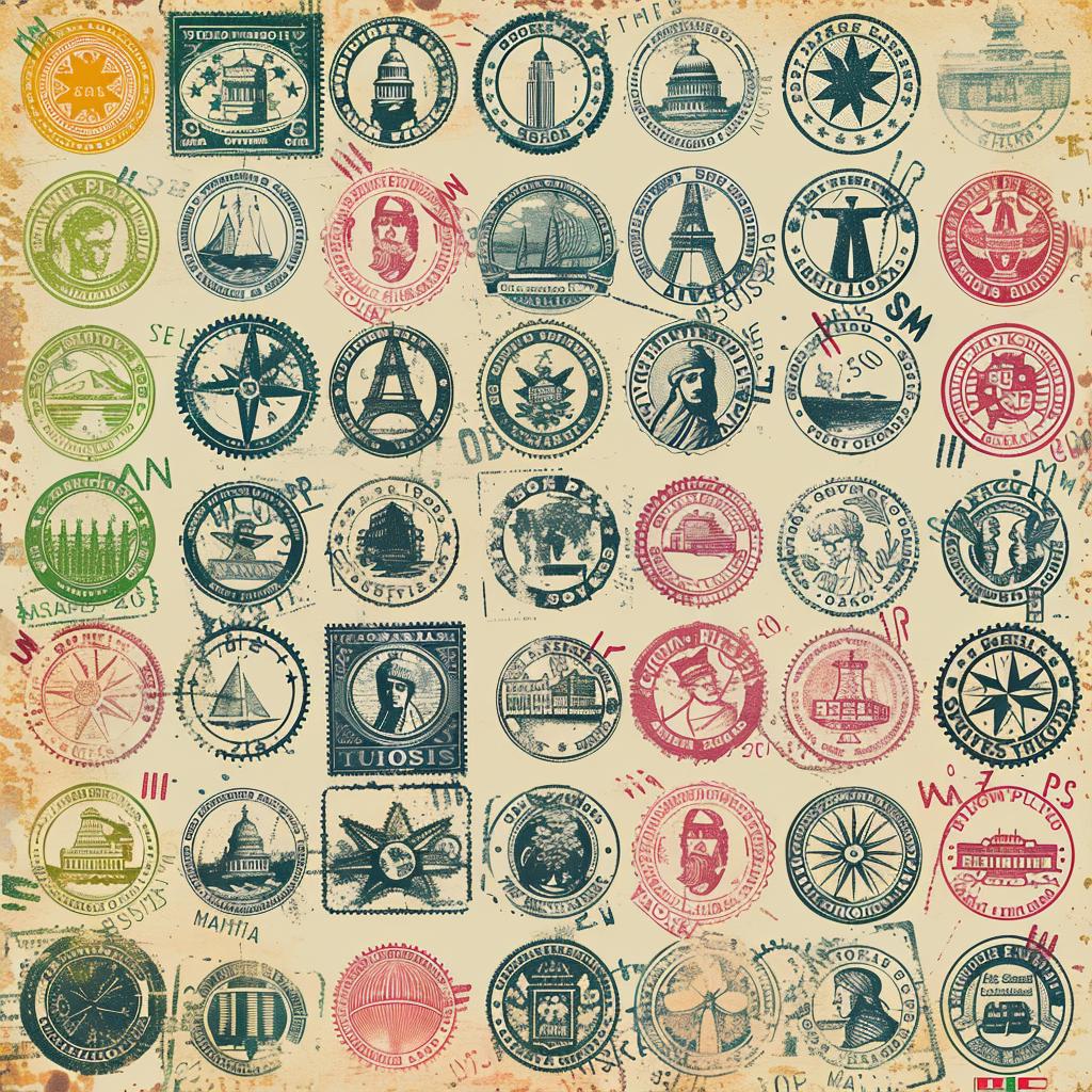 stamps  variety  shapes  symbols  collection  graphic  distressed  vector  art  design 918149
