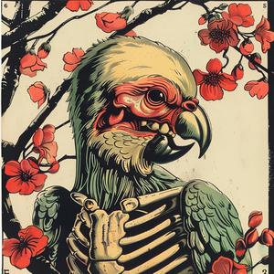 skeleton  bird  flowers  chromolithography  dark  vintage  illustration  art  poster  whimsical 1040766