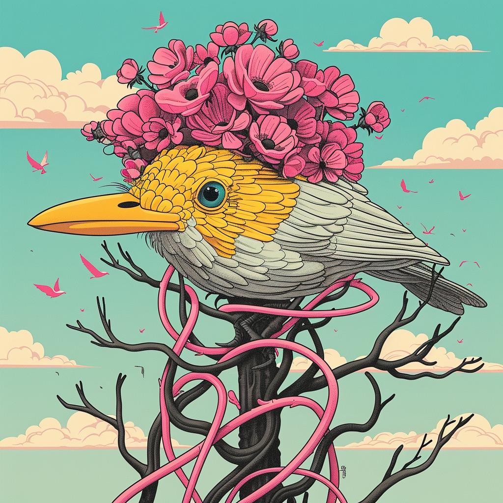 surreal  unusual  album  cover  bird  flowers  creative  design  illustration  art 924940