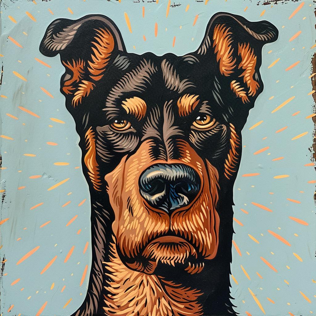 doberman  dog  painting  blue  background  art  canine  vibrant  portrait  stylized 962480