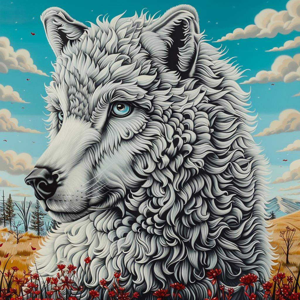 painting  wolf  red  flowers  mythical  creature  hybrid  fantastical  unique  entity 941162