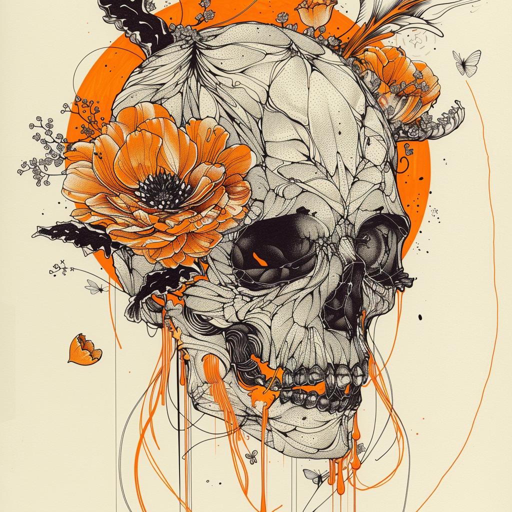 skull  flowers  feathers  occult  symmetrical  naturalistic  dark  badge  art nouveau  tattoo 928041
