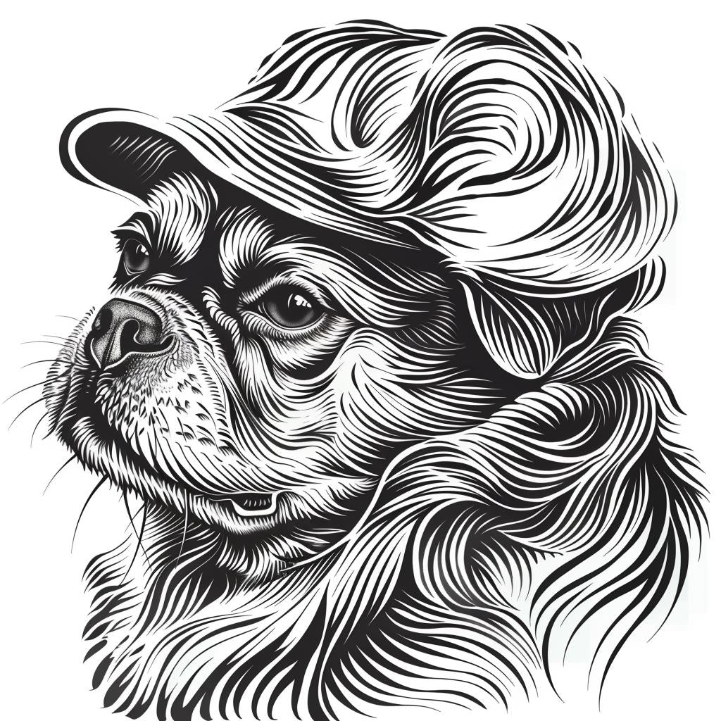 pug  drawing  black  white  hat  sketch  animal  portrait  art  charming 942509