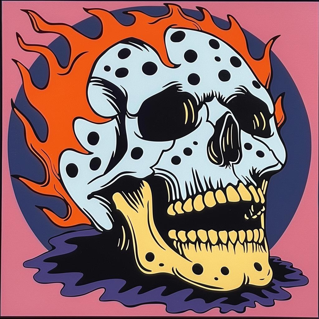 skull  logo  flaming  vintage  stylized  pink  blue  background  icon  graphic 1022968