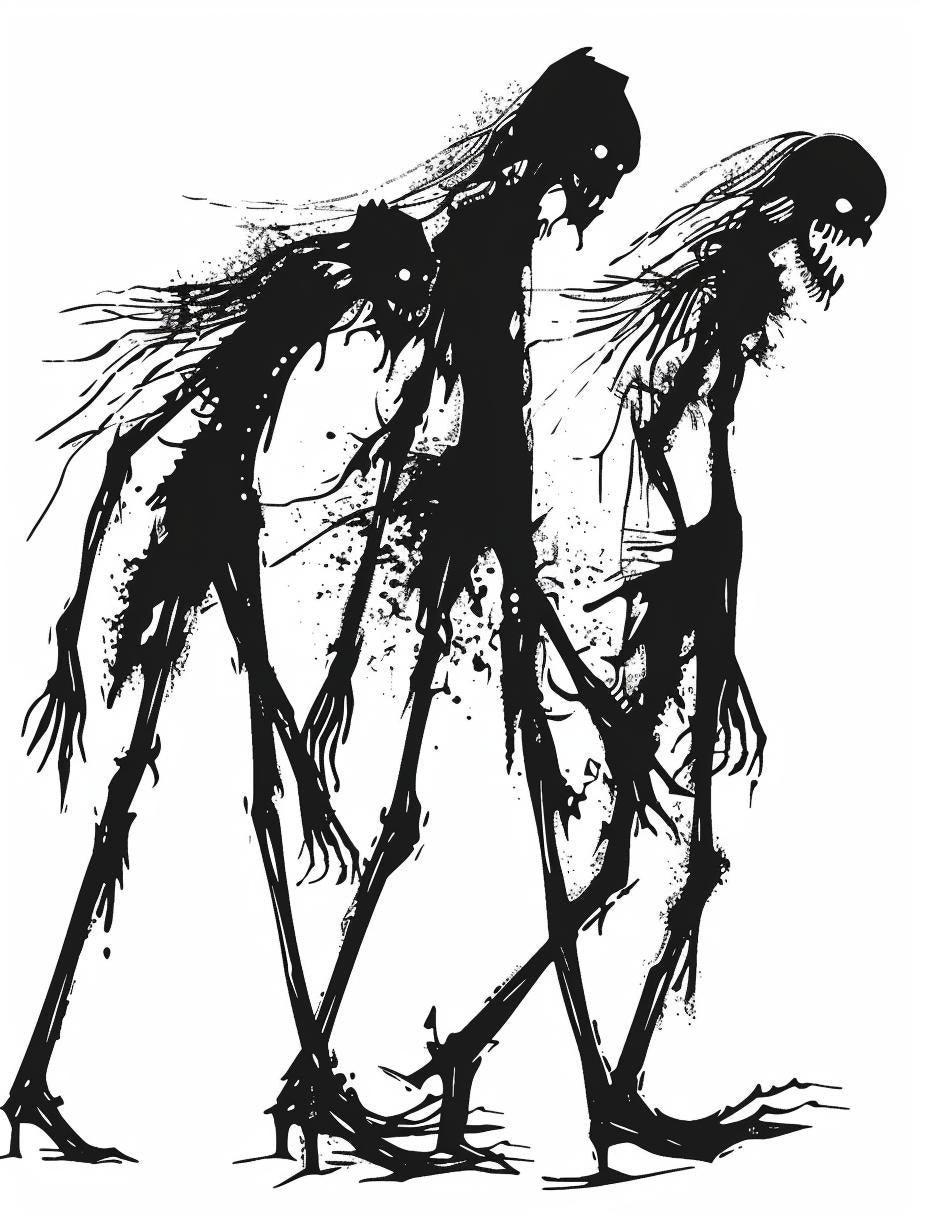 zombie  silhouette  black  white  icon  vintage  vector  grunge  linocut  dark 951778