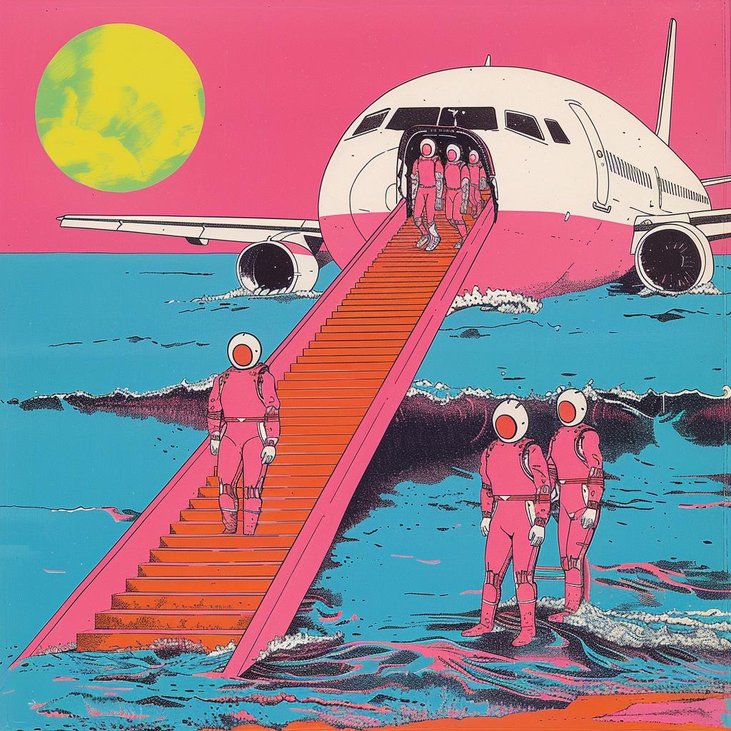 surreal  album  cover  airplane  beach  crash  passengers  art  conceptual  design 978326
