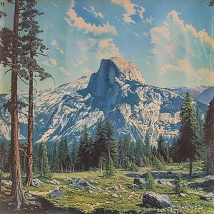 mountain  trees  rocks  chromolithography  landscape  painting  nature  vibrant  Ansel Adams  colorful 1039458