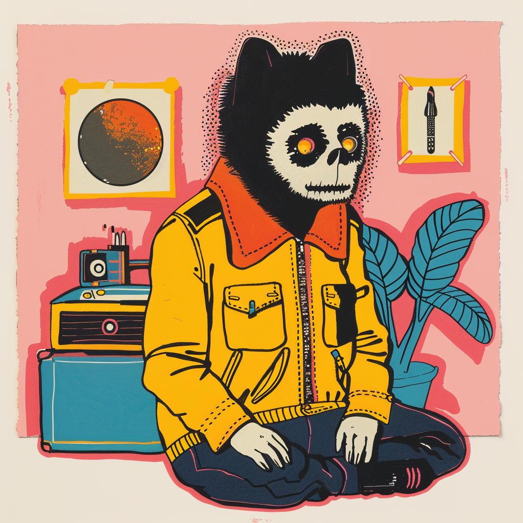 surreal  cat  mask  jacket  colorful  playful  whimsical  illustration  album  cover 978236