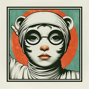 surreal  album  cover  woman  tiger  costume  symbolist  hyper-realistic  screenprinting  art 1077783