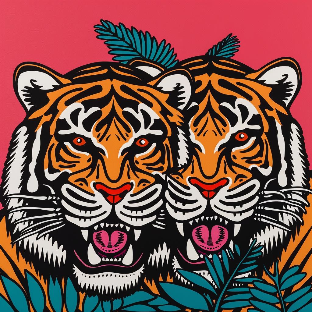tiger  jungle  canvas  print  wildlife  vibrant  nature  double-headed  graphic  art 973009