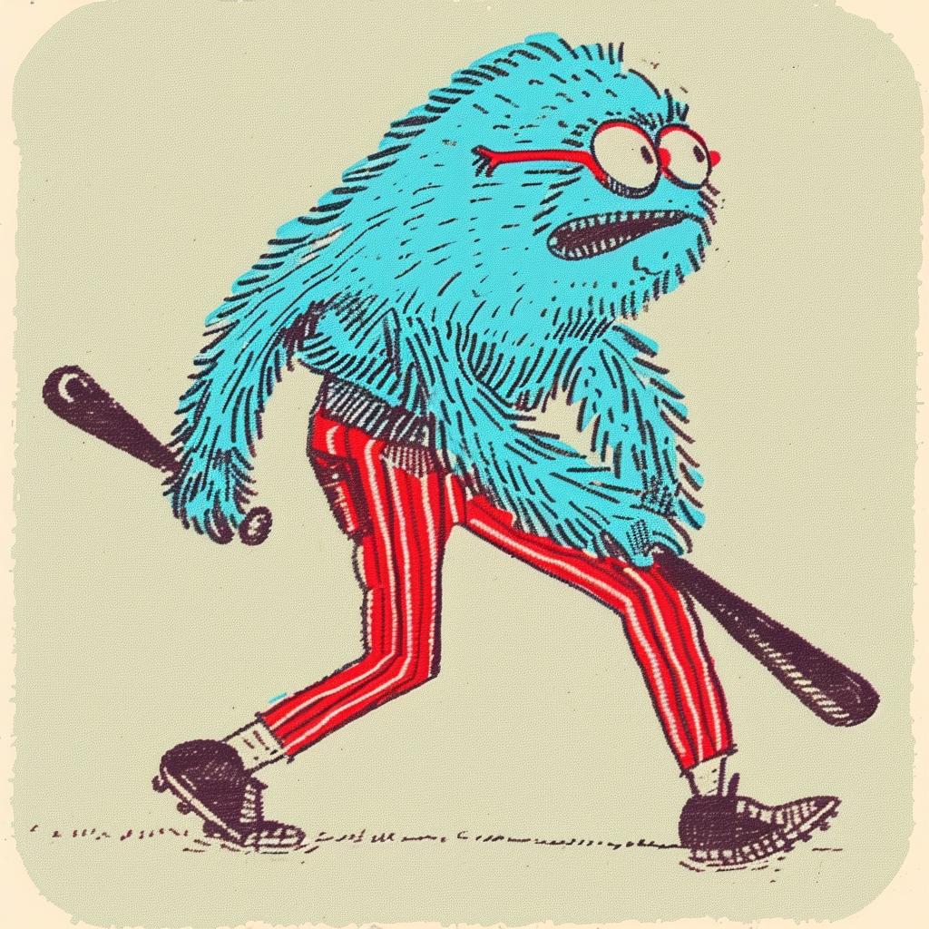 baseball  player  uniform  cartoon  monster  glasses  bat  colorful  animated  playful 940305