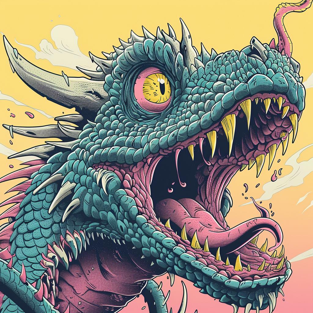 dragon  mythical  terrifying  open mouth  sharp teeth  dynamic  fantasy  illustration  colorful  artistic 927936