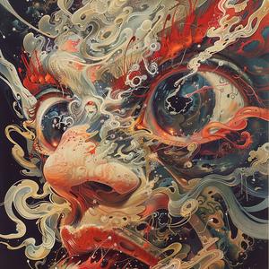 hypnotic  album  cover  surreal  man  painting  swirls  colorful  abstract  art 1073058