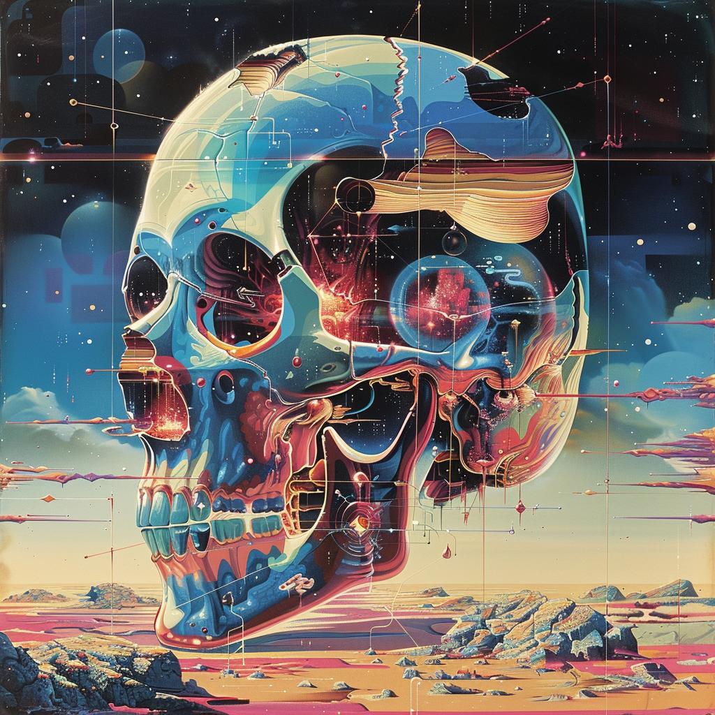 painting  skull  Nychos  synthwave  trippy  geometric  1980s  space  colorful  art 960750