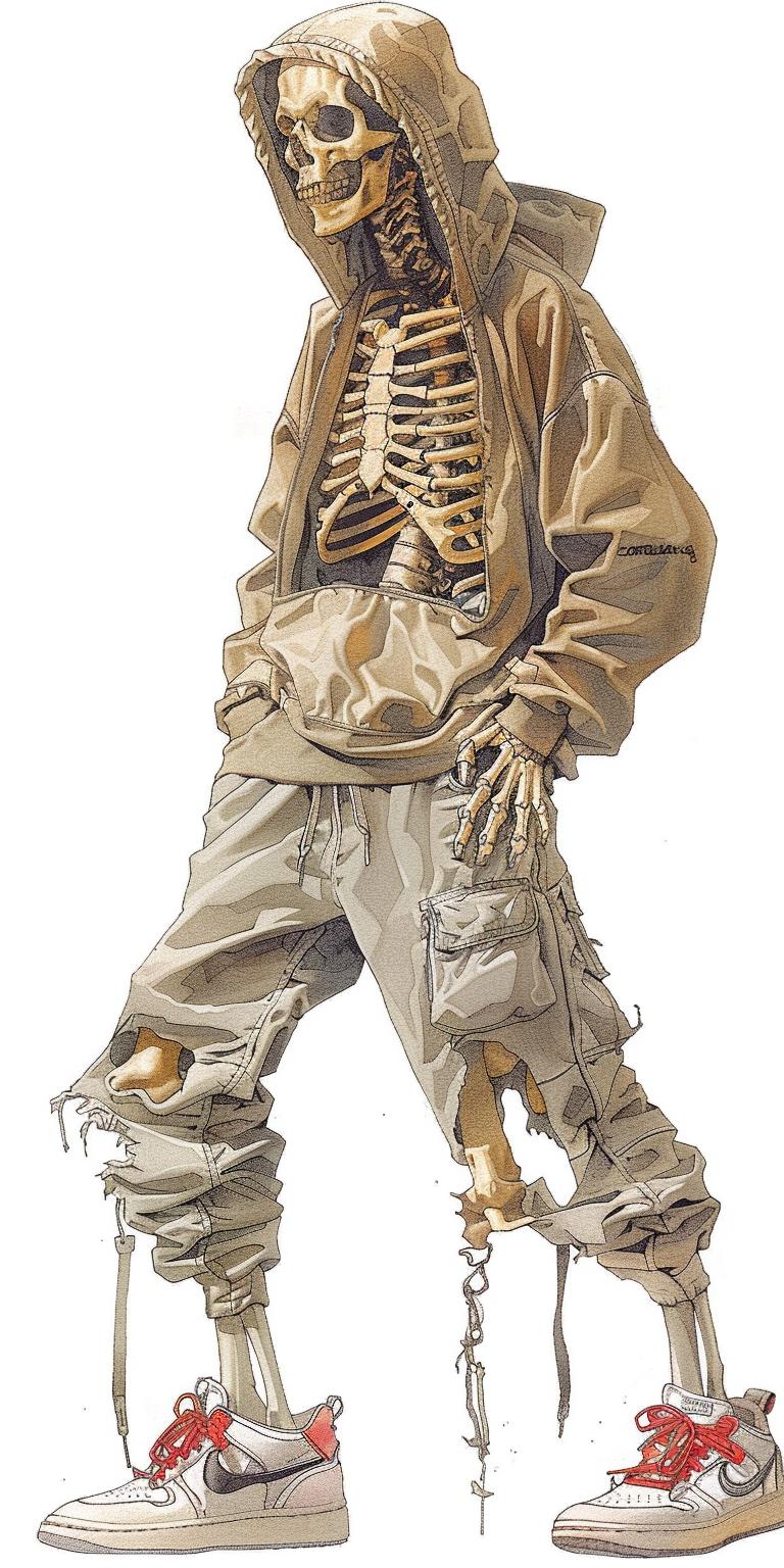 skeleton  streetwear  portrait  fullbody  white  background  Codex  conceptual  urban  modern 971161