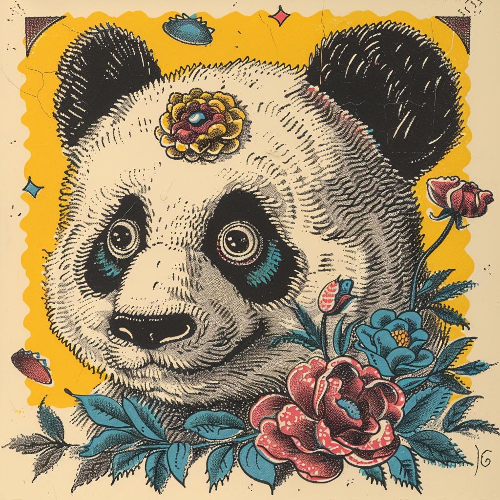 panda  three-eyes  flowers  Kandinsky  whimsical  colorful  animal  graphic  playful  nature 917029