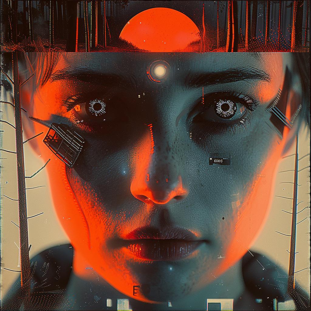 woman  red  sun  background  cyberpunk  portrait  large-scale  fantasy  glowing  expression 1026559