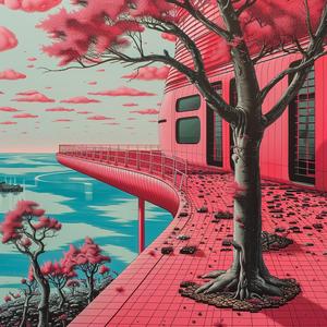 minimal  chromolithography  building  trees  pier  pink  simple  urban  landscape  FrankLloydWright 1037696