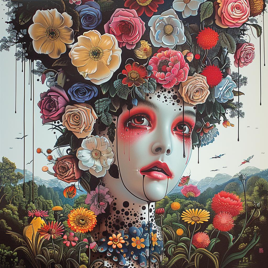 painting  woman  flowers  head  chromolithography  art  portrait  color  nature  beauty 1036021
