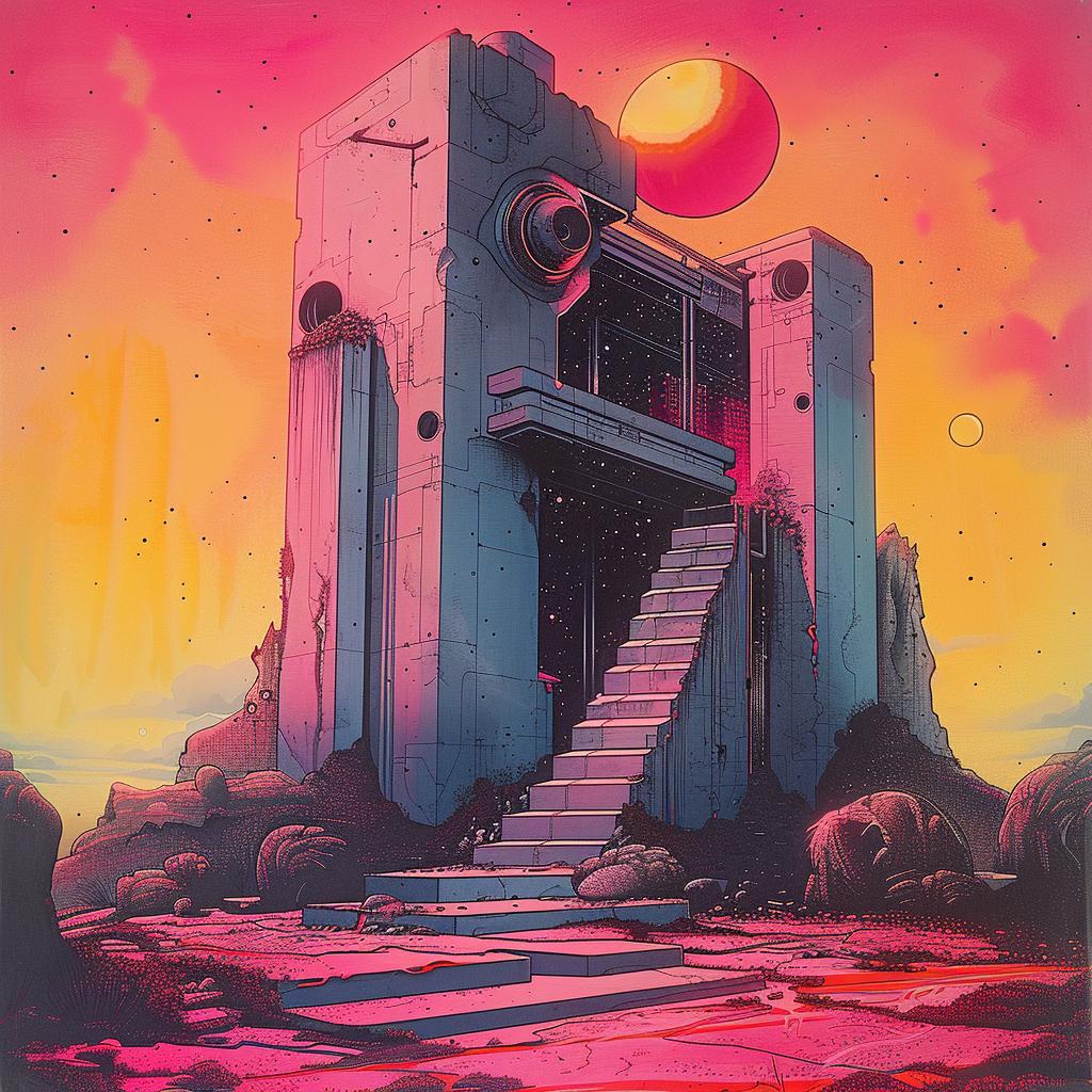 building  stairs  red  sun  landscape  artwork  abstract  illustration  creative  colorful 922049