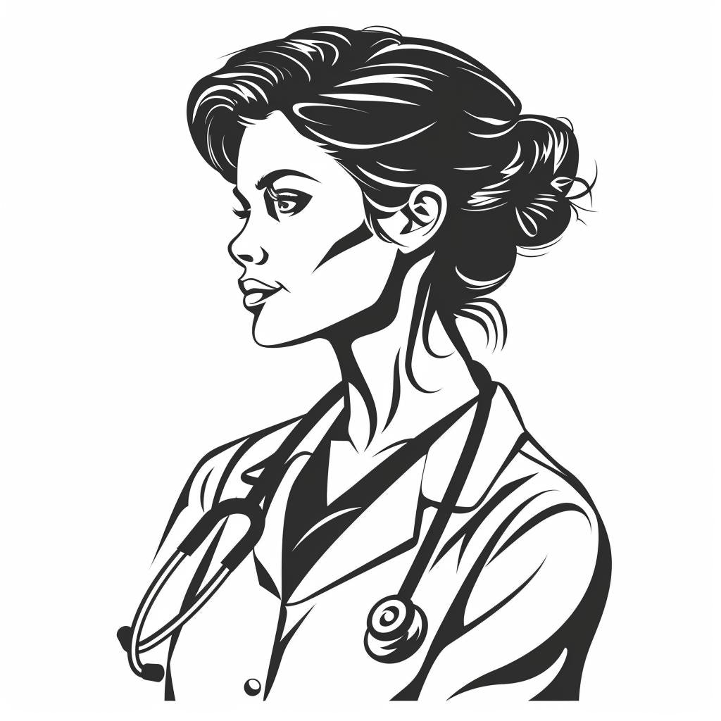 female  doctor  silhouette  drawing  icon  emblem  blackandwhite  vintage  plain  uniform 951890