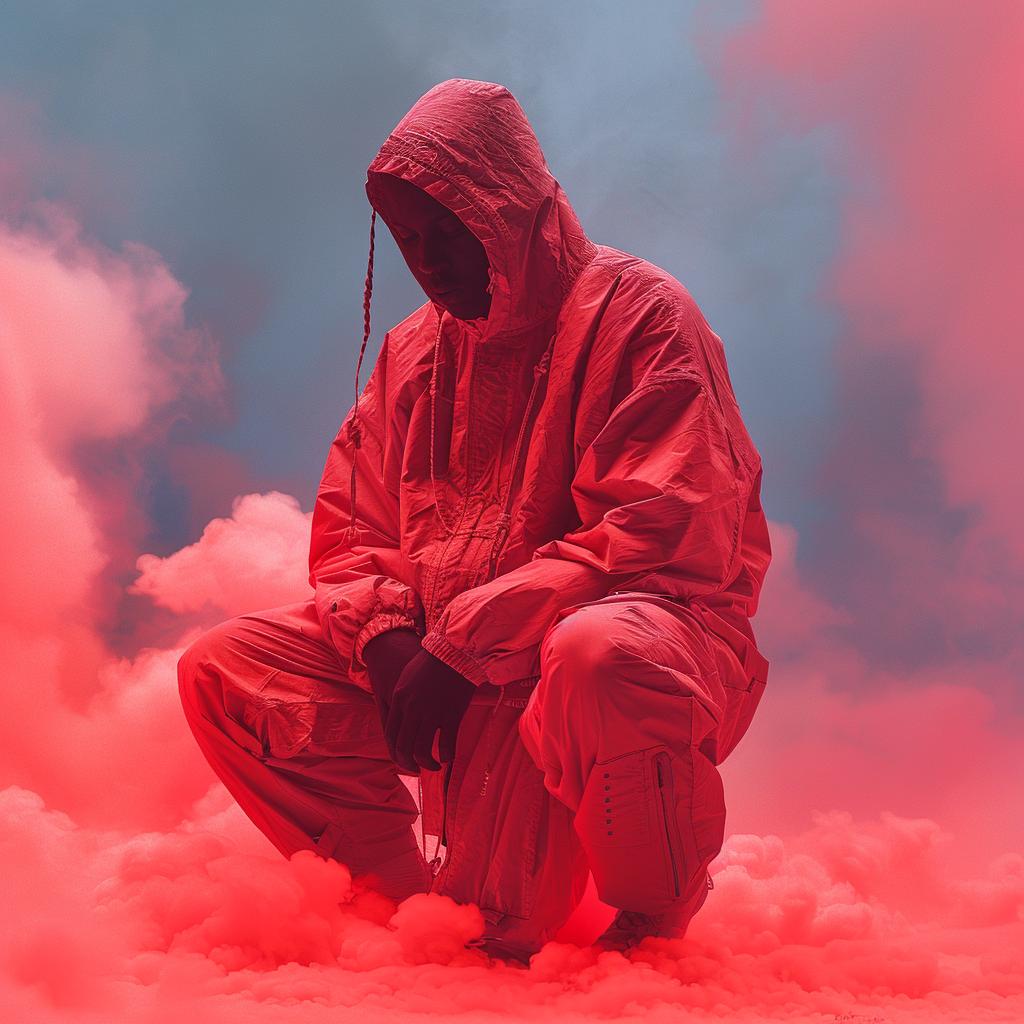 surreal  album  cover  smoke  red  hoodie  crouching  creative  vivid  infrared 976397