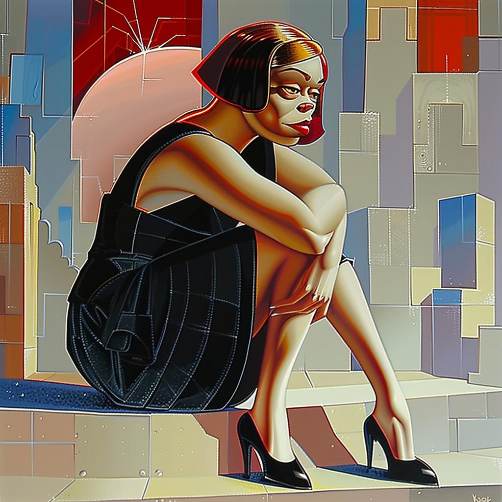 woman  ledge  portrait  colorful  contemporary  style  modern  artwork  sitting  relaxed 966021