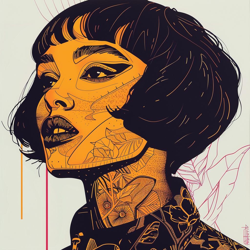 Pop Art  Kerry  Washington  African-American  model  short hair  tattoos  black dress  illustration  Troy Brooks 938968