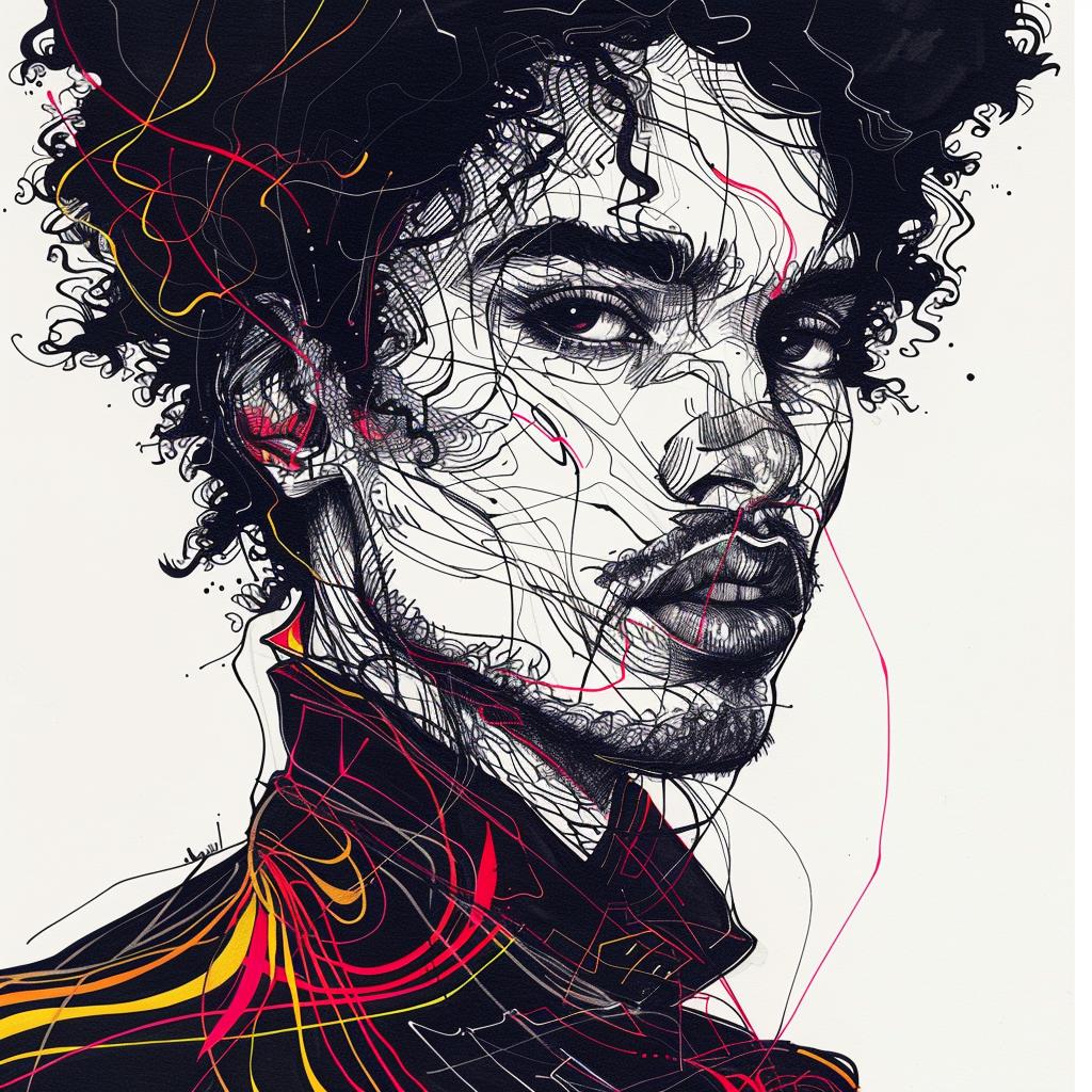 Pop  Art  African-American  man  curly  hair  drawing  white  background  portrait 937916