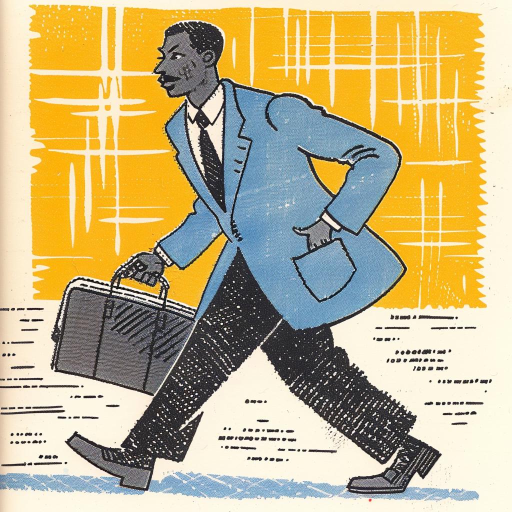 man  briefcase  cartoon  1960s  style  walking  business  urban  illustration  vintage 940928