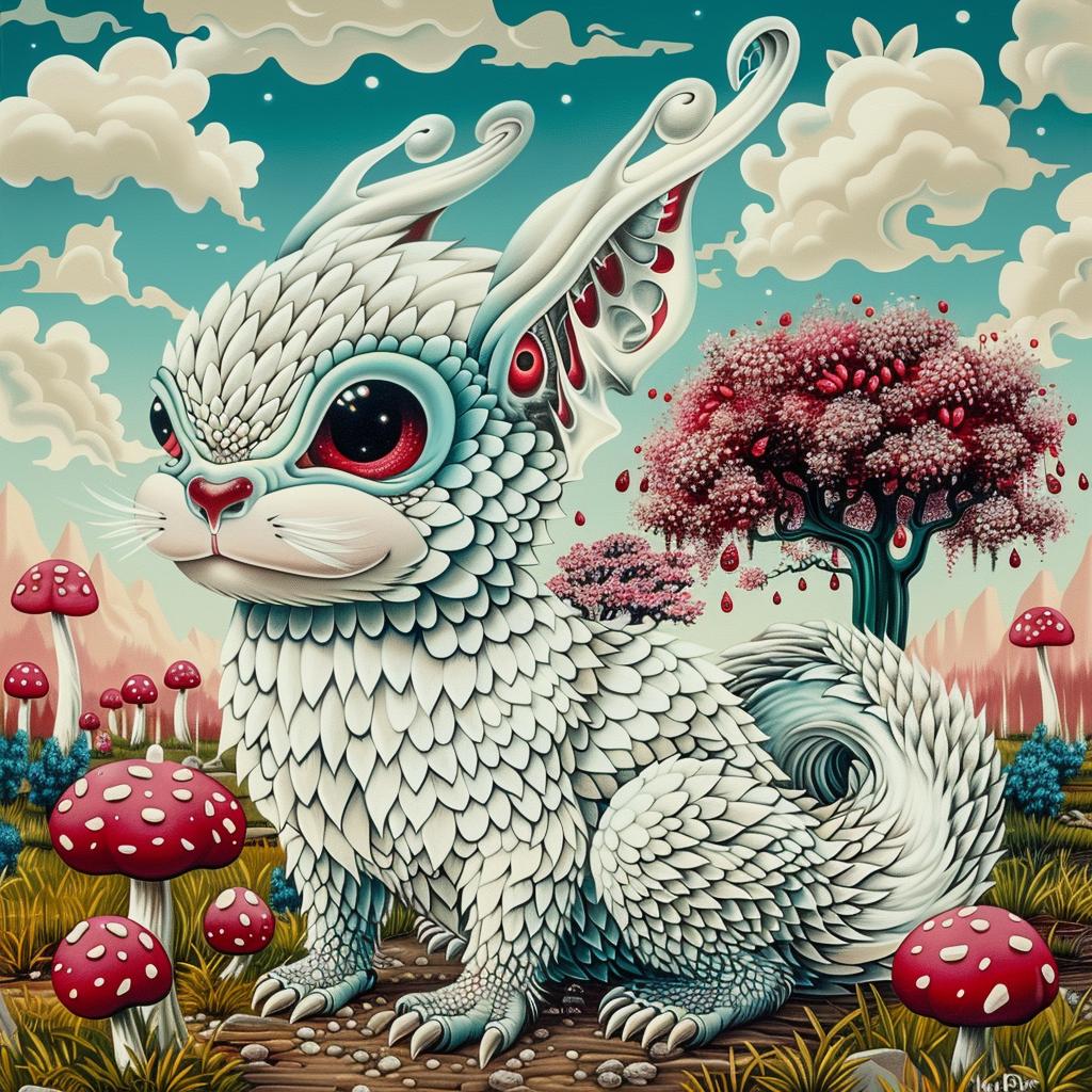 mythical  creature  hybrid  rabbit  red  eyes  fantasy  whimsical  colorful  unique 941367