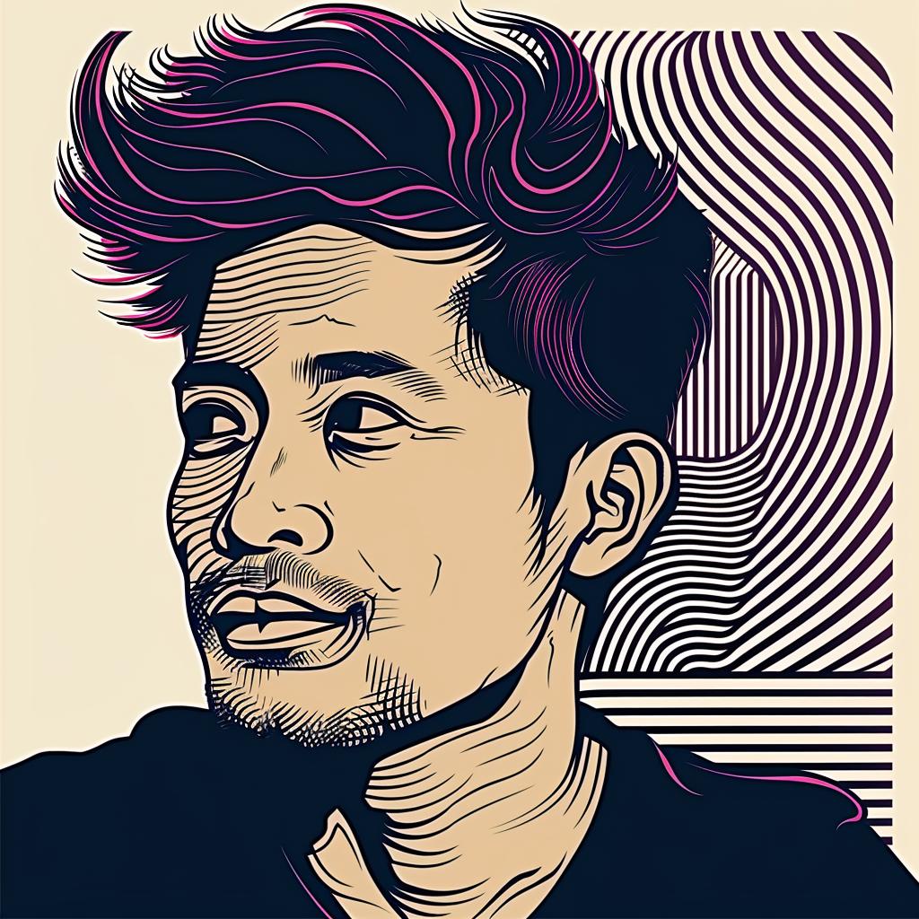 Pop  Art  portrait  Asian  man  digital  beard  afro  white  background 937320