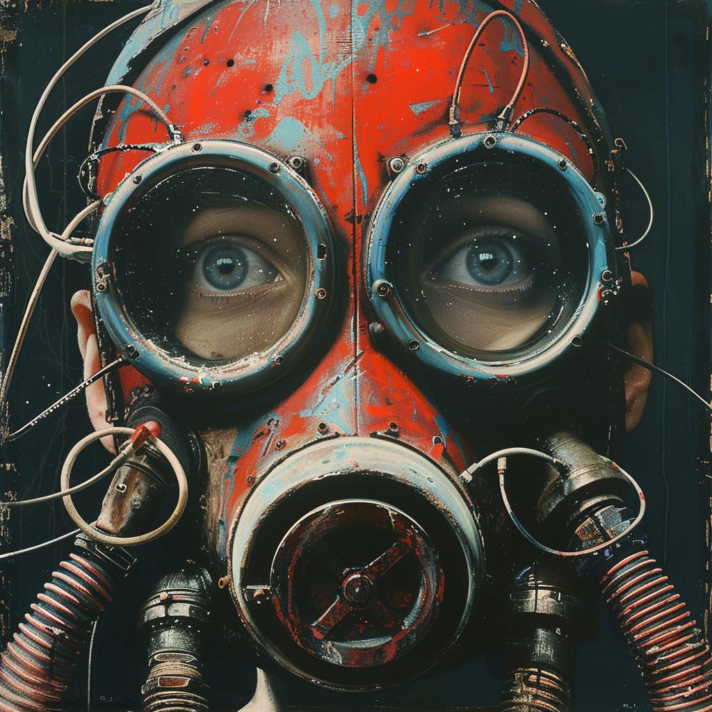 surreal  album  cover  woman  gasmask  futuristic  hyper-realistic  screenprinting  Marc  Allante 959954