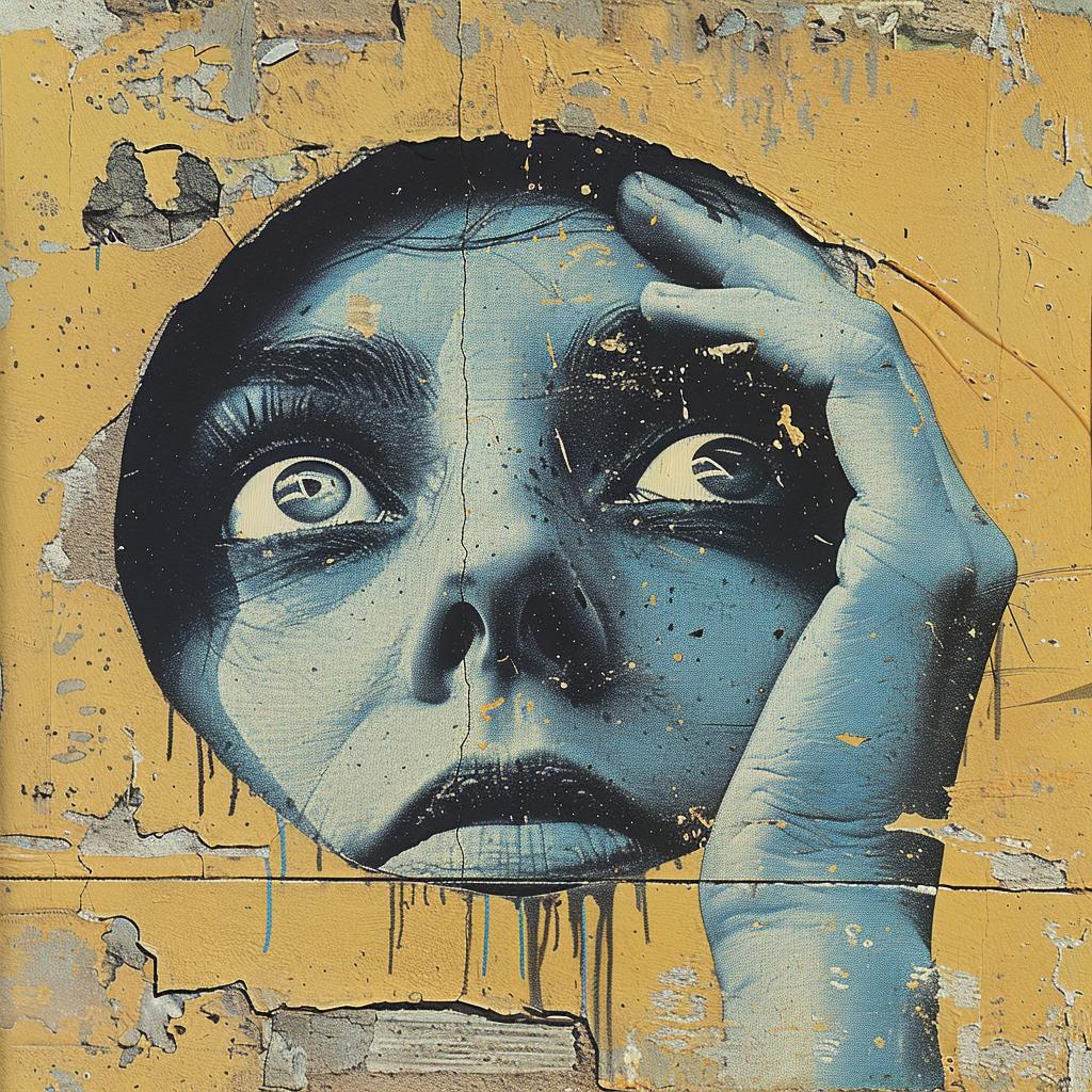 surreal  album  cover  hyper-realistic  screenprinting  woman  blue  eyes  Agostino  Iacurci 960317