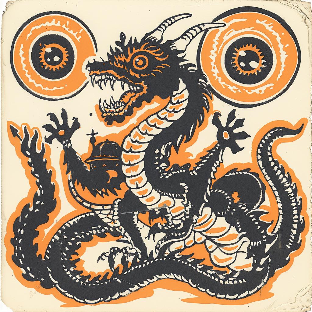 album  cover  collage  dragon  hyper-realistic  screenprinting  surreal  artistic  vibrant  creativity 942098