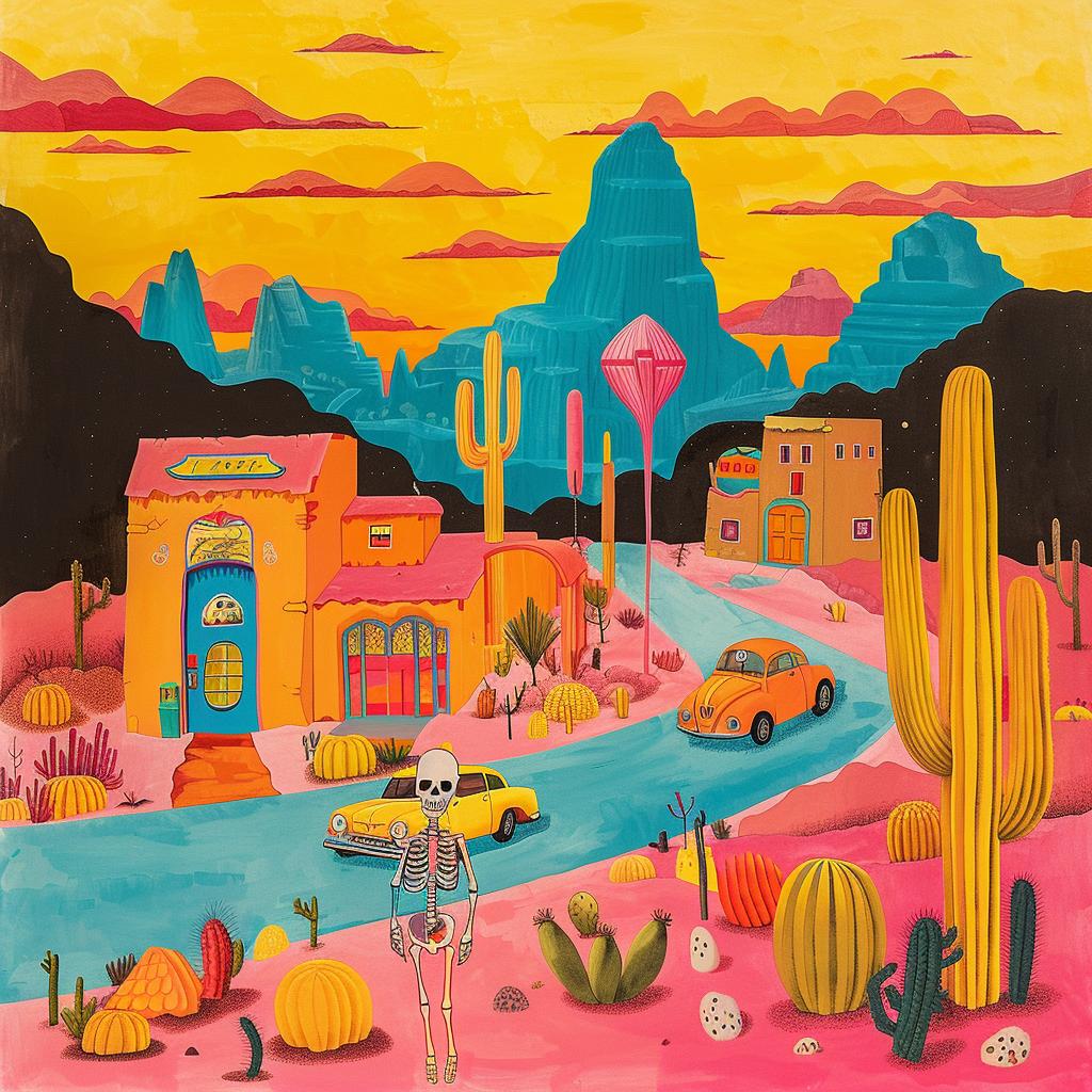 desert  town  cactus  cars  surreal  creative  art  colorful  imagery  landscape 1017973