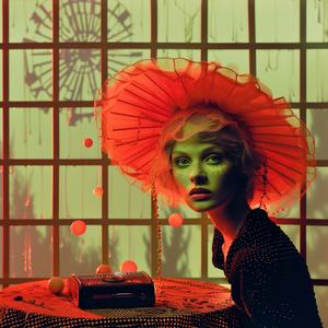 woman  orange  hat  table  portrait  color  artwork  style  unique  design 1063503