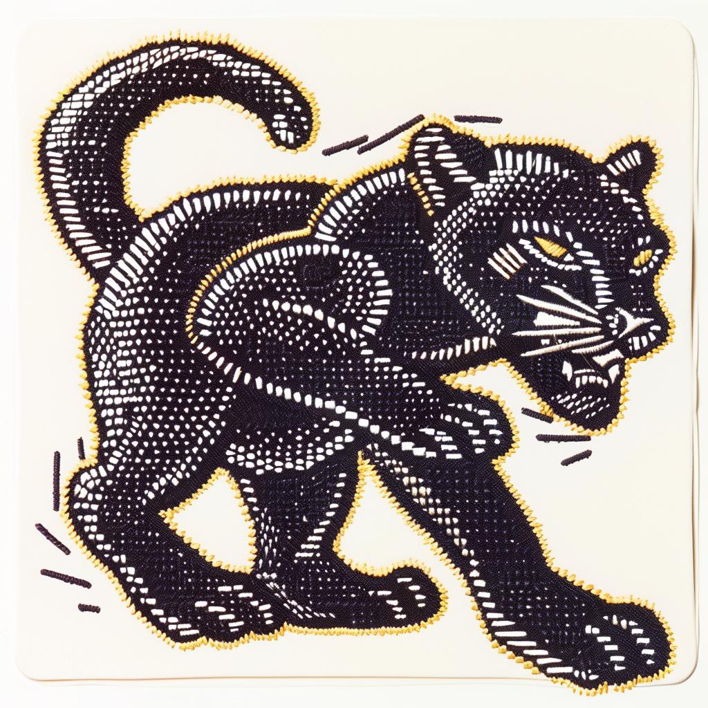 black  panther  sticker  design  yellow  embroidery  wildlife  mid-leap  sharp  claws 961053