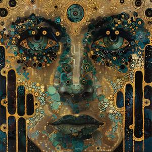 artnouveau  surrealism  pointillism  woman  gold  blue  color  dark  occult  deathmetal 1077148