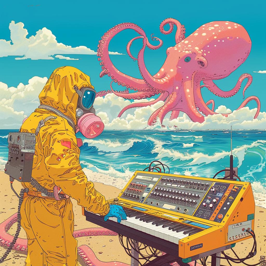 surreal  album  cover  hazmat  synth  beach  kaiju  octopus  Joan  Cornella 1018107