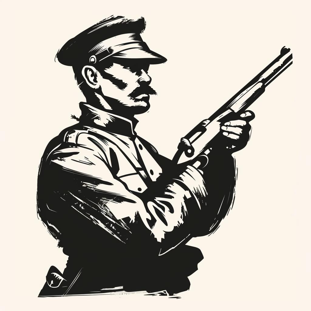 silhouette  soldier  civil  vintage  icon  bold  linocut  black  emblem  outline 952067