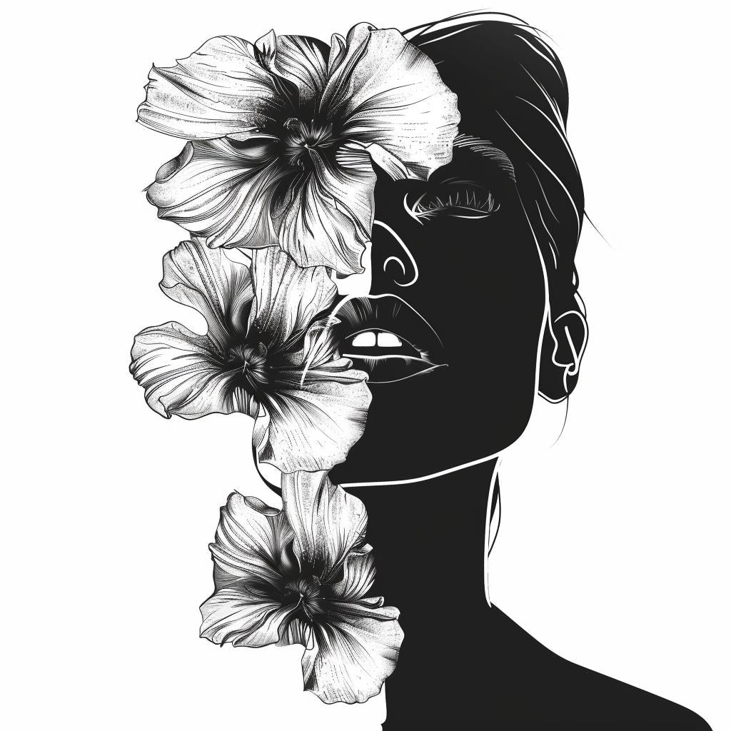 vector  illustration  minimal  boho  monochromatic  flowers  flowerpunk  lineart  female  beauty 960054