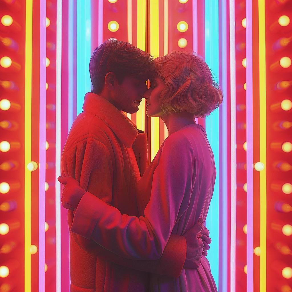 surreal  album  cover  neon  lights  poster  couple  kiss  colorful  creative 976342